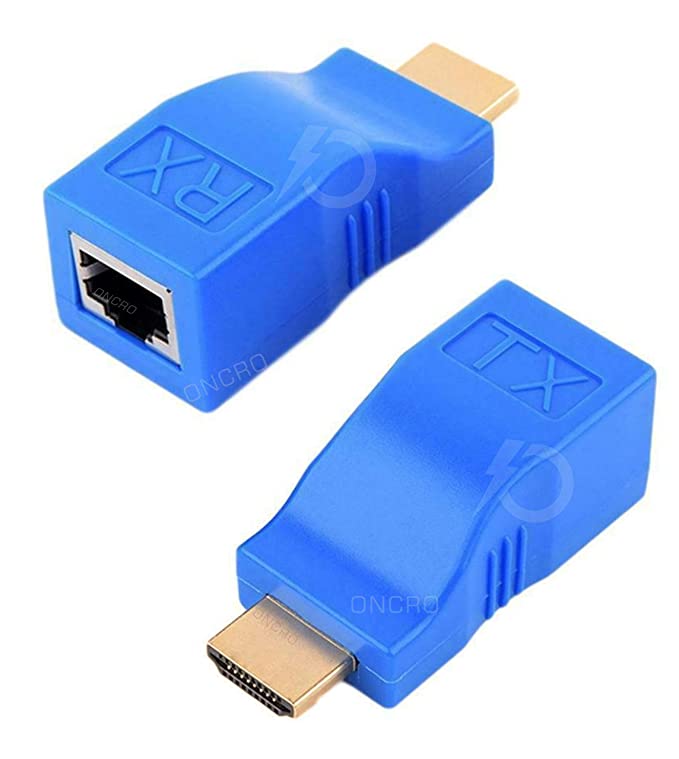 ONCRO® Blue HDMI Extender by Ethernet LAN Cable, HDMI to RJ45 Network Cable Extender HD 4K Converter Adapter Repeater Over Cat 5e/6/6e Support 1080p up to 30m Transmission Distance