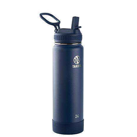 Takeya 51229 Actives Insulated Stainless Steel Water Bottle with Spout Lid, 24 oz, Midnight