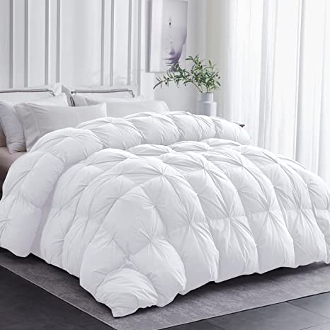 Yalamila White Goose Down Comforter King Size Duvet Insert,Shell 100% Cotton,800+ Fill Power,75oz Fill Weight,White Down Duvet Baffle Boxes Construction,Breathable and Fluffy with Corner Tabs (106X90 INCH)