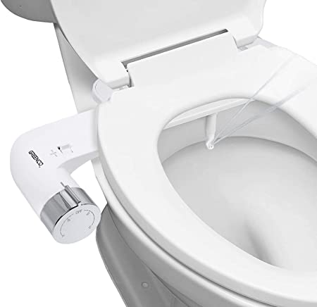 Greenco Slim Hot and Cold Water Spray Non-Electric Mechanical Bidet Toilet Seat Attachment, Stainless Steel Flex Hose, 1 Count (Pack of 1), White