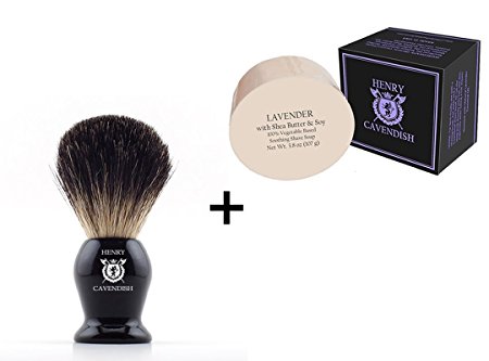 Henry Cavendish Lavender Shaving Soap with Shea Butter & Coconut Oil. Long Lasting 3.8 oz Puck Refill with a Gentleman's 100% Pure Badger Hair Shaving Brush.