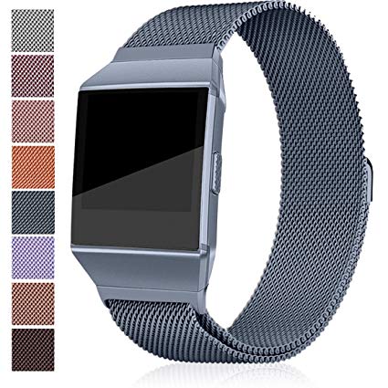 Maledan for Fitbit Ionic Bands, Stainless Steel Milanese Loop Metal Replacement Accessories Bracelet Strap with Magnet Closure for Fitbit Ionic, Large Small, Silver, Black, Gold, Rose Pink,Coffee