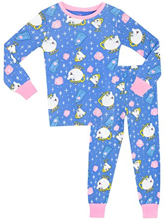 Disney Beauty & The Beast Girls Mrs Pots & Chip Pyjamas - Snuggle Fit - Ages 2 To 10 Years