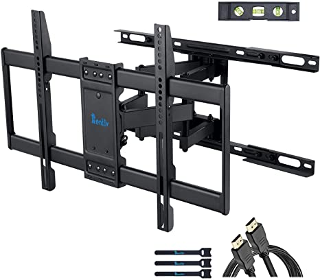 RENTLIV TV Mount Full Motion with Articulating Arms for 37-70 inch Flat Curved Screen TVs, Tilt Swivel Rotation TV Wall Mounts TV Bracket with Max VESA 600x400mm, Extension to 24" Wood Studs
