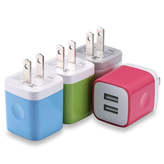 USINFLY USB Wall Charger, UL Certified 4-Pack 2.1A/5V Charging Block Dual Port Wall Charger USB Plug Charger Cube Compatible with iPhone 8/7/6S Plus, X Xs Max XR, iPad, Samsung, Android, and More