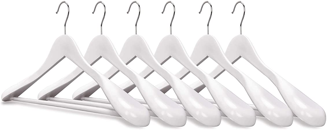 StorageWorks White Wood Hangers, 6-Pack Coat Hangers, Suit Hanger, Wide Shoulder Hangers with Anti-Rust 360° Swivel Hook, Smooth and White Finish