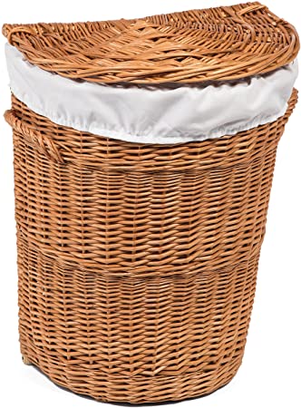 Prestige Wicker Small Wicker Half Round Laundry Basket Lined, Wood, Natural, 38 x 30 x 50 cm