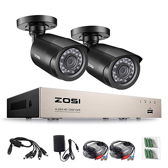 ZOSI 8-Channel 1080P Lite CCTV Camera System w/ 2x 720P(1280TVL) 1.0 Megapixel Weatherproof CCTV Camera, Security Camera System with 20m Night Vision, All-weather Adaptation, Email Alert with Images, Video Surveillance Kit No HDD