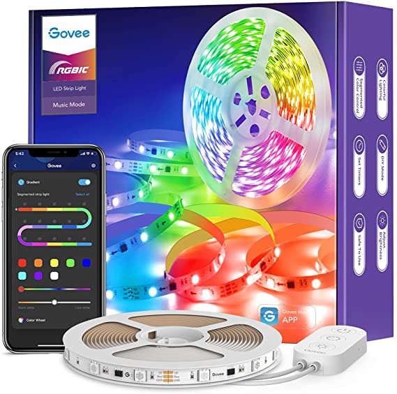 Govee RGBIC LED Strip Lights 5M, Bluetooth Color Changing Rainbow LED Lights, Segmented APP Control Smart Color Picking, Multicolor Music Sync LED Lights for Bedroom, Kitchen, Party