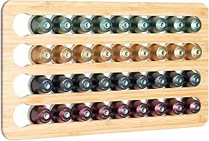 Navaris Magnetic Coffee Pod Holder Compatible with Nespresso Pods H 1.2 x ⌀ 0.3 - Bamboo Capsules Pods Storage Organizer Dispenser Tray for 40 Pods - Coffee Machine Accessories