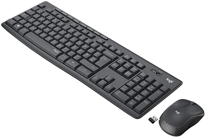 Logitech MK295 Wireless Keyboard and Mouse Combo - SilentTouch Technology, Full Number Keyboard, Shortcut Buttons, Nano USB Receiver, 90% Less Noise, QWERTY UK Layout - Black