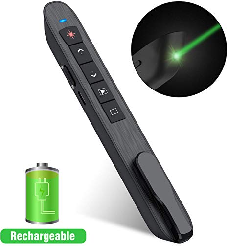 DinoFire Wireless Presenter Remote with Green Light, Rechargeable PowerPoint Clicker,RF 2.4GHz Presentation Pointer Slide Advancer with Hyperlink Volume Control