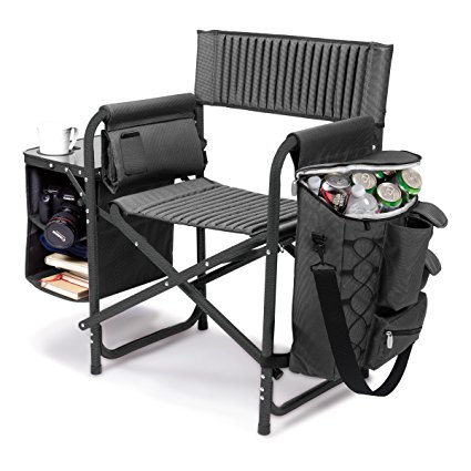 Picnic Time Fusion Original Design Outdoor Folding Chair, Gray with Black Frame