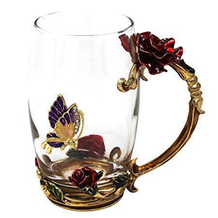 12 oz Glass Mug, Novelty Coffee Cups, Handmade Enamel Design, Pefect Gift Ideas