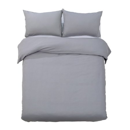 Word of Dream Brushed Microfiber Solid Duvet Cover Sets 3 PC Luxury Soft King - Gray