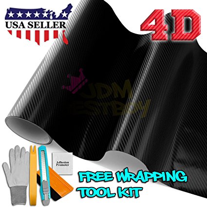 Free Tool Kit 4D Black Gloss Carbon Fiber Vinyl Wrap Car Sticker Decal Bubble Free Air Release 48"X60" (4FT x 5FT)