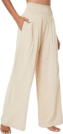 Urban CoCo Women's Elastic High Waist Wide Leg Trousers Pants Summer 2024 Beach Vacation Pants with Pocket