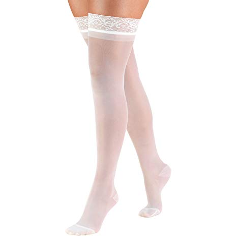 Truform Sheer Compression Stockings, 15-20 mmHg, Women's Thigh high Length, 20 Denier, White, Large