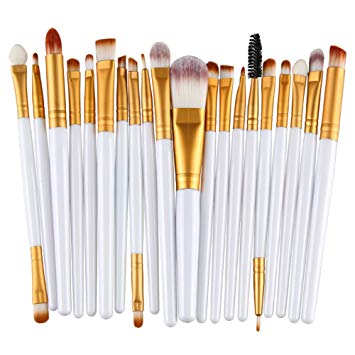 KOLIGHT Pack of 20pcs Cosmetic Eye Shadow Sponge Eyeliner Eyebrow Lip Nose Foundation Powder Makeup Brushes Sets (Gold&White)
