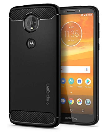 Spigen Rugged Armor Moto E5 Plus Case with Flexible and Durable Shock Absorption with Carbon Fiber Design for Motorola Moto E5 Plus (2018) - Black