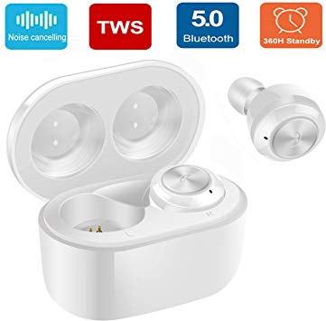 Bluetooth Earbud, Wireless in-Ear Headphone Stereo Earpiece Earphone, Noise Canceling Mic for iPhone XR X 8 8plus 7 7plus 6S 6 iOS Samsung S7 S8 Android Phones Tablet, Right & Left Ear (White)
