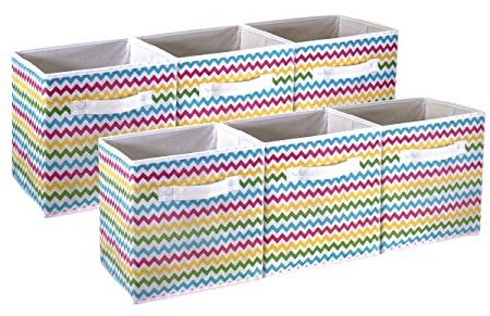 Sorbus Foldable Storage Cube Basket Bin - Great for Nursery, Playroom, Closet, Home Organization (Chevron Multi-Color, 6 Pack)