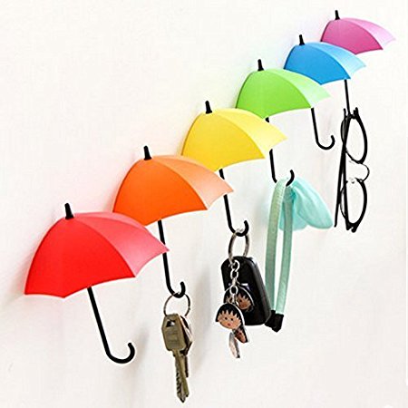 UYIKOO 6 PCS Colorful Umbrella Key Holder, Key Hanger,Wall Key Rack,Wall Key Holder,Key Organizer For Keys, Jewelry And Other Small Items (6PCS)