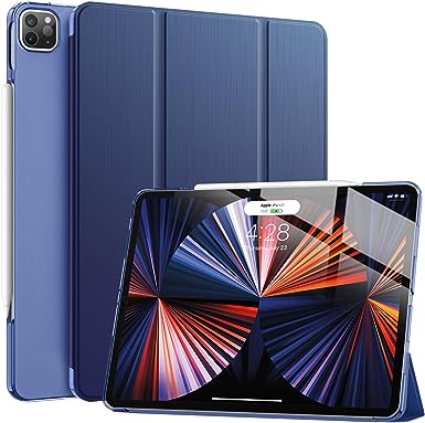 Soke New iPad Pro 12.9 Case 2022 2021(6th 5th Generation) - [Slim Trifold Stand   2nd Gen Apple Pencil Charging   Auto Wake/Sleep],Protective Hard PC Back Cover for iPad Pro 12.9 inch(Dark Blue)