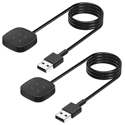 FASTSNAIL 2Pack Charger Cable for Fitbit Versa 3/Versa 4 & Sense/Sense 2,Replacement USB Charging 3/Fitbit Sense Smartwatch 3 Dock Stand 1.0ft 3.3ft, Black