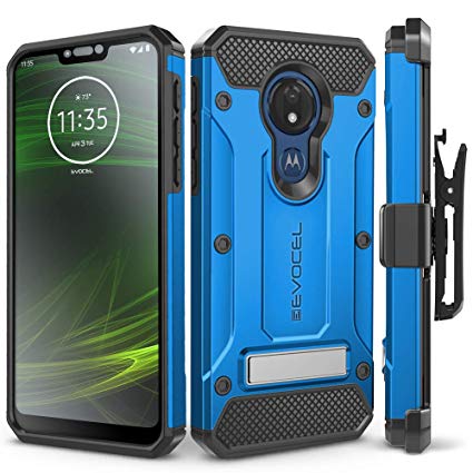 Motorola Moto G7 Power Case, Evocel [Explorer Series Pro] Premium Full Body Case with Glass Screen Protector, Belt Clip Holster, Metal Kickstand for Motorola Moto G7 Power (XT1955), Blue