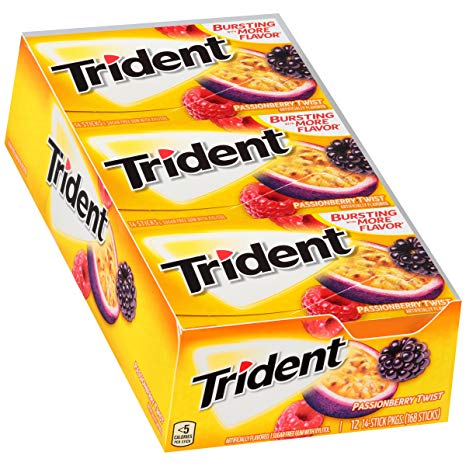 Trident Passionberry Twist Sugar Free Gum - with Xylitol - 12 Packs (168 Pieces Total)