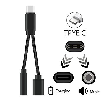 2 in 1 Headphone & Charging Adapter Type C to 3.5mm & Type C Jack Adapter for Moto Z/LeEco Le 2/Max 2 and More
