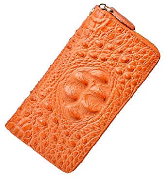 PIJUSHI Designer Wallet for Women Crocodile Leather Clutch Purse Wristlet Wllet