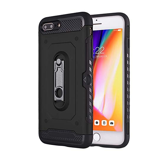 Cubix Robot Armor Back Cover for Apple iPhone 7 Plus iPhone 8 Plus (Black) Slim Hybrid Defender Bumper Shock Proof Back Case Cover with Kick Stand
