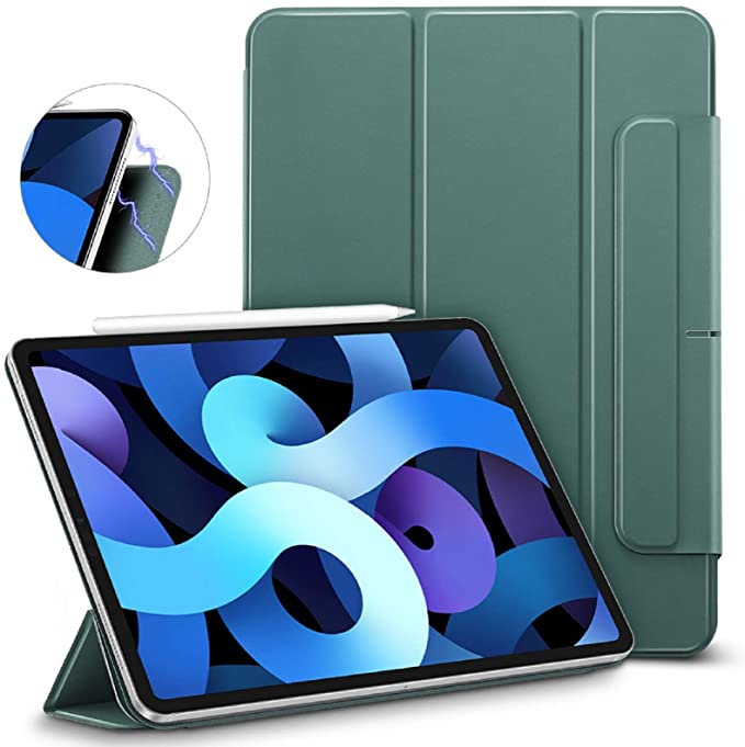 ESR Magnetic Case for iPad Air 4 2020 10.9 Inch/iPad Pro 11 2018 [Convenient Magnetic Attachment] [Trifold Smart Case] [Auto Sleep/Wake Cover] Rebound Series, Forest Green