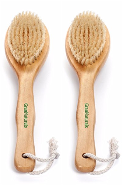 GranNaturals Dry Skin and Body Brush for Anti Cellulite Reducing Massager Treatment with Long Wooden Handle (Pack of 2)
