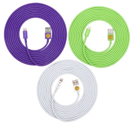 3PCS of HEAVY-DUTY Lightning to USB Sync Charger Data Cable Cord 10ft / 3m for iPhone 5s / 5c / 5, iPhone 6 / 6plus, ipad Air / Mini / iPod Touch 5 and Nano 7 - (purple green white)