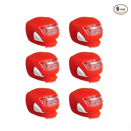 RCLITE 6Pcs 3 Modes Silicone LED Water Resistant Head Front Rear Wheel Bicycle Light for Cycling Safety Flashlight Headlight Tail-Light Powered By CR2032 BatteriesBatteries Included