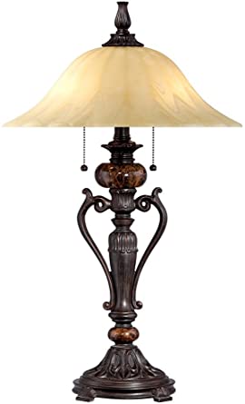 Amor Collection Glass Shade Accent Table Lamp in Bronze