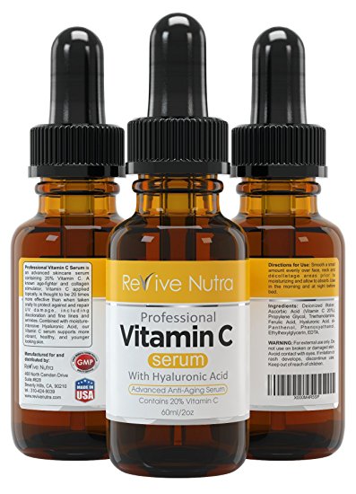 Vitamin C Serum For Your Face NOW DOUBLE the size (2oz vs 1oz) Pure Organic Contains clinical Strength 20% Vitamin C + Amino Complex + Hyaluronic Acid. Treats troubled acne and reverse Skin Aging & Wrinkles look and feel younger!