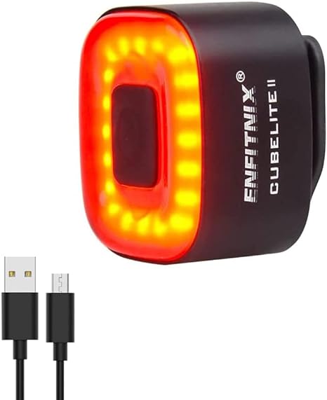 ENFITNIX Cubelite II Bike Tail Light,Brake Sensing Rear Lights,Waterproof, Ultra Bright LED Warning Back Lights,USB Rechargeable,Metal Design