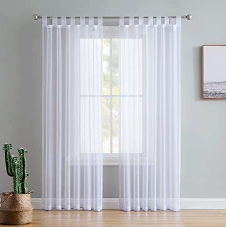 HLC.ME White Tab Top 54 inch x 95 inch Long Window Curtain Sheer Voile Panels for Living Room & Bedroom, Set of 2