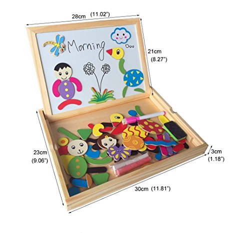 Fajiabao Wooden Double Side Drawing Writing Board Magnetic Puzzle Game Toy Set for Boys Girls