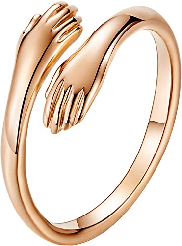 INRENG Unisex Stainless Steel Hands Embrace Open Couples Wedding Ring Romantic Love Hug Jewelry