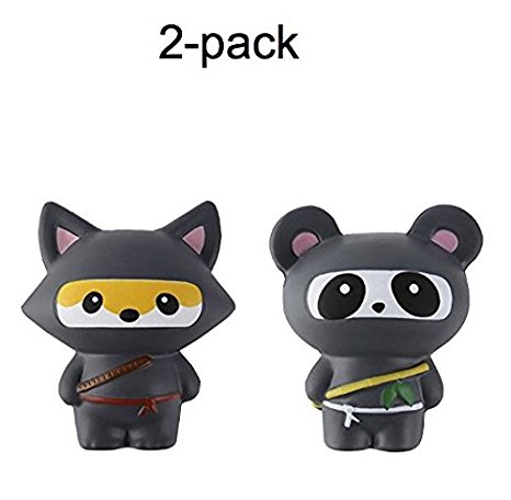 Squishies Ninja 2 pcs Jumbo Panda and Fox Slow Rising Squishies Kawaii Scented Soft Animal Toys by iOriginale