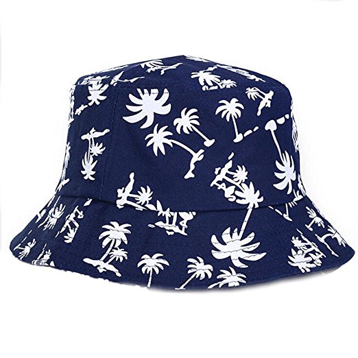 Voberry® Fashionable Unisex Men Womens Summer Satin Lined Printed Cotton Flat Bucket Hat