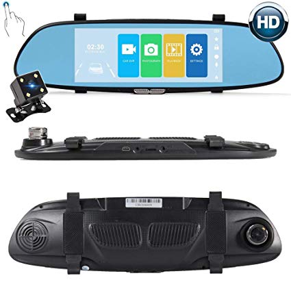 Dash Cam, Hatop HD 1080P Dual Lens 7'' Vehicle Rearview Mirror Camera Recorder Car DVR Dash Cam