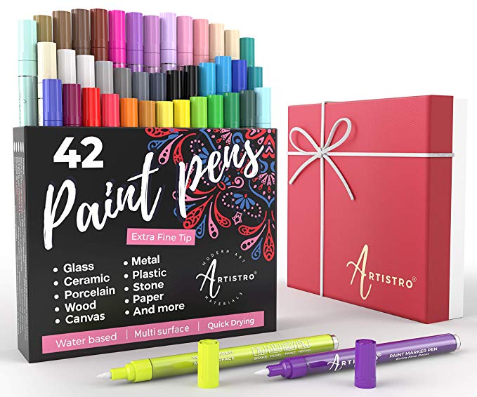 Acrylic Paint Pens – 42 Acrylic Paint Markers – Extra Fine Tip Paint Pens (0.7mm) – Great for Rock Painting, Wood Paint, Ceramic Paint & Glass Paint – 40 Colors   Extra Black & White Paint Marker Set