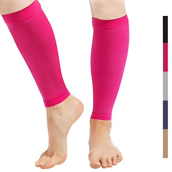 Calf Compression Sleeve for Men and Women - 1-Pair, 23-32 mmHg - Footless Socks for Shin Splint and Lower Leg Cramps Pain Relief, Running, Sports, Travel - Pink, Medium