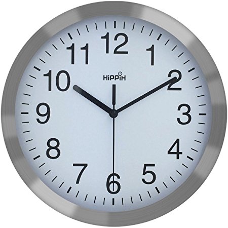 Hippih 12 Inch Silent Non-ticking Metal Wall Clock Glass Cover , A